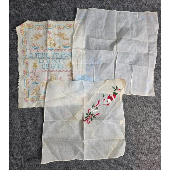 Vintage Embroidered Handkerchiefs Set Floral Designs & Decorative Patterns - Picture 1 of 5